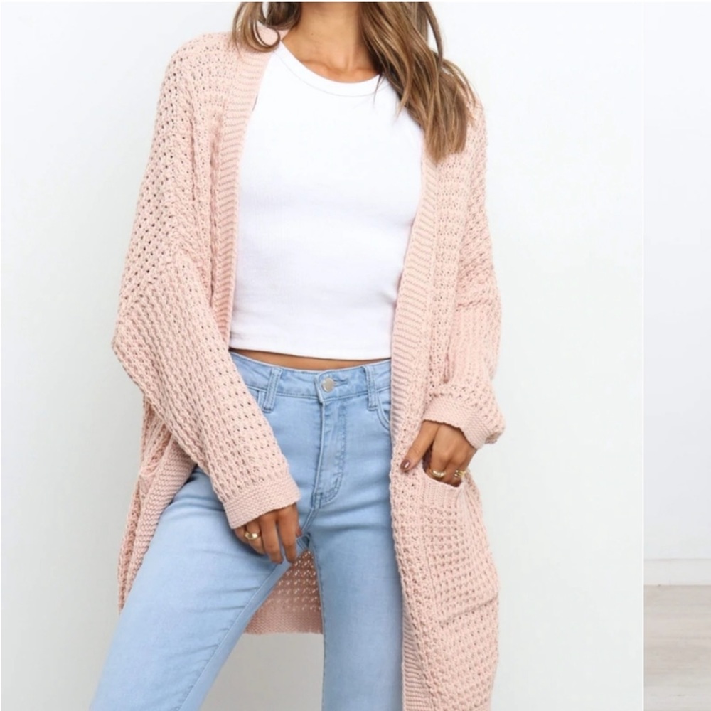 Women's Pink Knit Cardigan Sweater - Picture 10 of 10